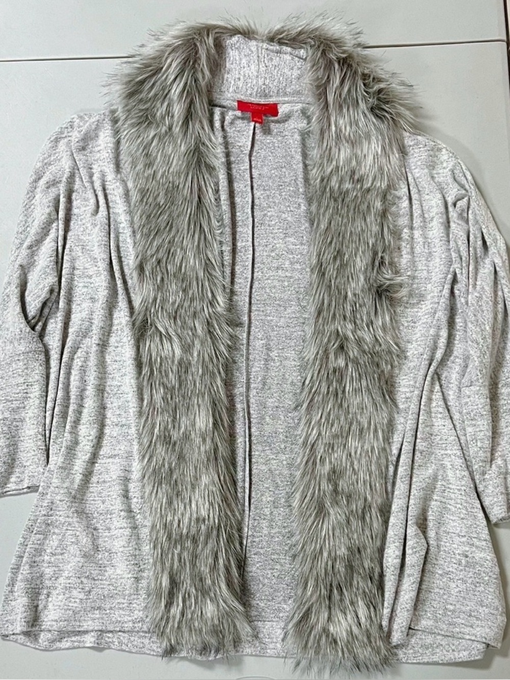Jennifer Lopez Gray Grey Knit Fur Sweater Cardigan Top Blouse Outerwear Size L 🩶